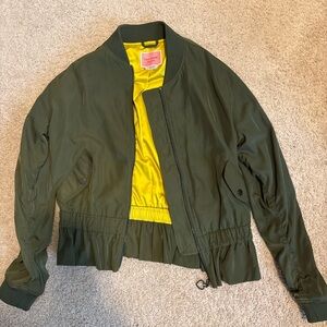 Kate Spade Olive Green Bomber Jacket with Yellow Lining